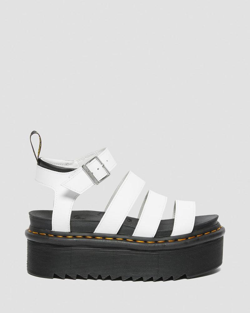 Women's Dr Martens Blaire Hydro Leather Platform Strap Sandals White | AU 324QMA